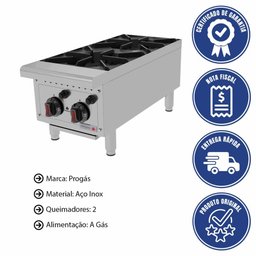 Fogão Profissional Progás Pro-2000 a Gás 2 Bocas para Bancada Aço Inox P44607 - 2