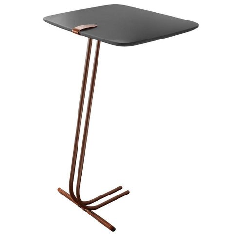 Mesa de Apoio Lateral Lisboa Retangular Tampo MDF Estrutura Aço 41cm Laca Concreto Lar Flex Móveis
