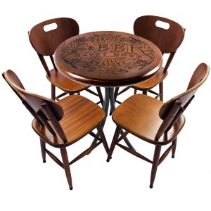 Cj Mesa Madeira 60cm - Bistrô Fixa 78cm + 4 Cadeiras 43 - Natural - Beer Happy Hour