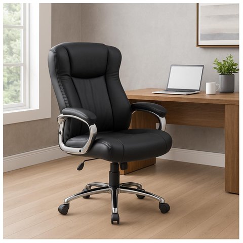 Cadeira Escritório Presidente Boss com Base Cromada - Corino Preto - 31401