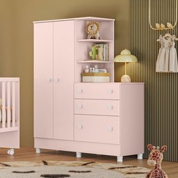 Guarda-Roupa Infantil com Cômoda Doce Sonho 2 Portas 3 Gavetas - Qmovi - 2