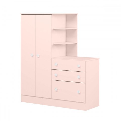Guarda-Roupa Infantil com Cômoda Doce Sonho 2 Portas 3 Gavetas - Qmovi