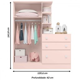 Guarda-Roupa Infantil com Cômoda Doce Sonho 2 Portas 3 Gavetas - Qmovi - 4