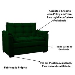 Sofá 2 Lugares Confortável Pequeno 140cm Small Cores Herrero Cor:verde - 4