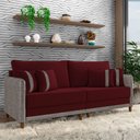 Ver imagem 1 de Sofá Montecarlo 3 Lugares 232cm Veludo/pu Bordô/cinza
