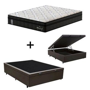 Cama Box C/ Baú Casal + Colchão de Molas Ensacadas Probel Madrid Pillow Euro Casal
