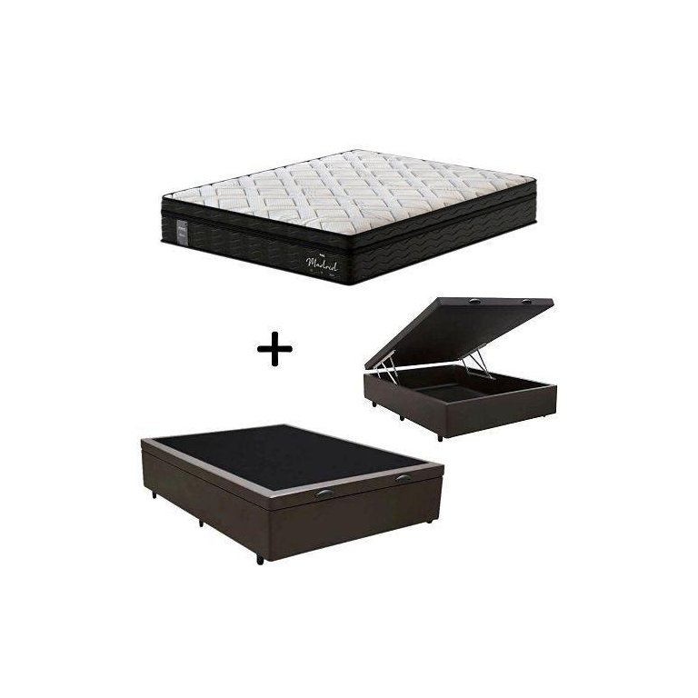 Cama Box C/ Baú Casal + Colchão de Molas Ensacadas Probel Madrid Pillow Euro Casal Cama Box C/ Baú Casal + Colchão de Molas Ensacadas Probel Madrid Pillow Euro Casal