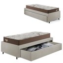Ver imagem 1 de Base Box Cama Solteirão Sapateira Courino Linho Areia e Colchão Relax Adorabile Ecoflex 96x203