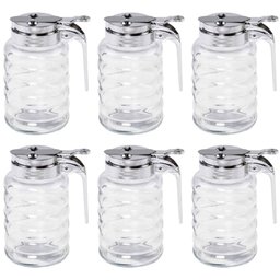 Kit 6 Meleiras de Vidro 6x12cm com Dosador 280ml Lyor Pote Mel Tampa Cromada - 1