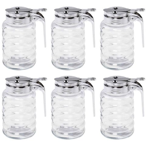 Kit 6 Meleiras de Vidro 6x12cm com Dosador 280ml Lyor Pote Mel Tampa Cromada
