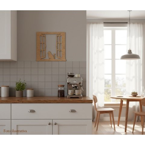 Quadro Decorativo Gato na Janela Vazado, Artesanato Gato, Placa Gato em Mdf Cru 6mm (30x30cm)