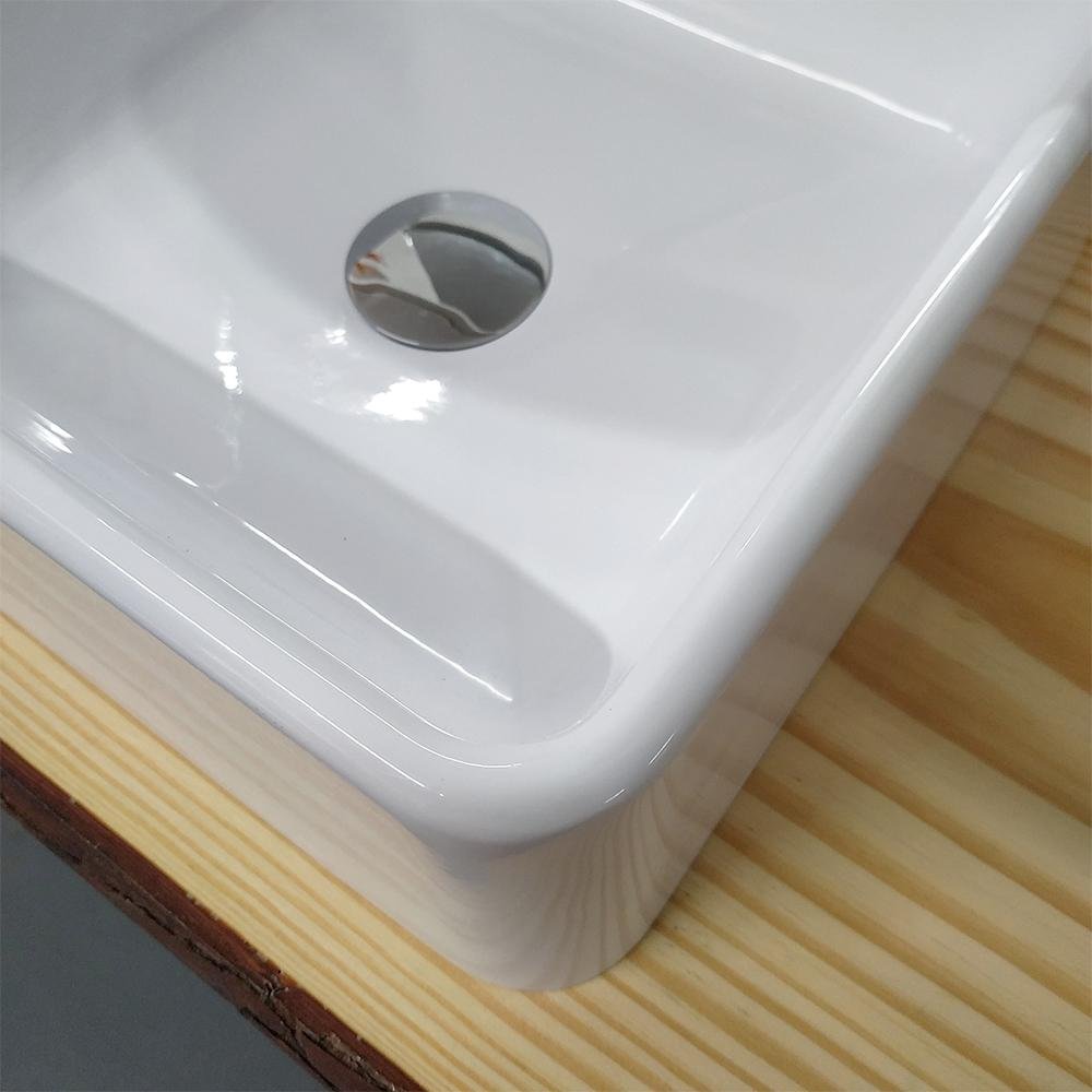 Cuba Para Banheiro Lavabo Quadrada Branca Sobrepor Quadrada 33x33 cm Em Mármore Sintético - 7