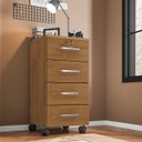 Ver imagem 2 de Kit com 2 Gaveteiro Organizador Chão Rodinhas de Madeira Escritório Quarto:freijó