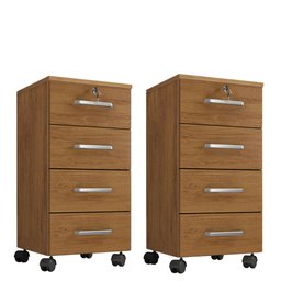 Kit com 2 Gaveteiro Organizador Chão Rodinhas de Madeira Escritório Quarto:freijó - 1