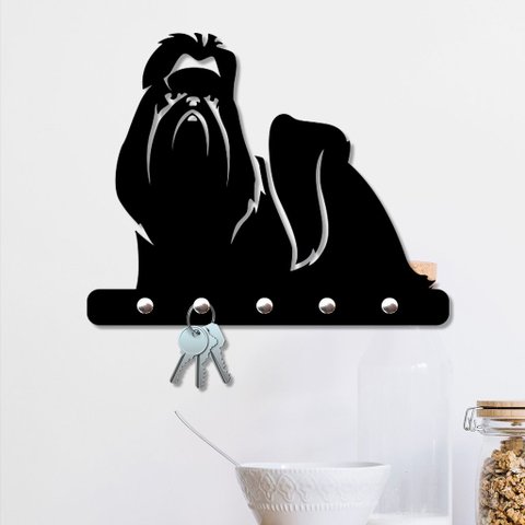 Porta Chaves de Parede 6mm Shitzu Decorativo em MDF:PRETO