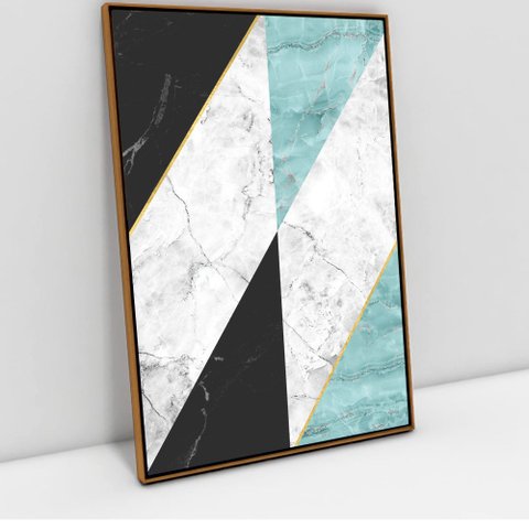 Quadro Decorativo em Canvas Geométrico Escandinavo Triângulos TaColado Moldura Flutuante 4,5cm Freij
