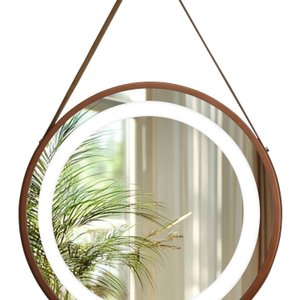 Espelho Redondo Iluminado 50cm Cobre com Alça Touch 2 Led Adnet Reduna