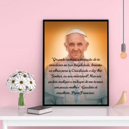 Quadro Decorativo Reflexão Papa Francisco 24x18cm:Madeira preta - 2