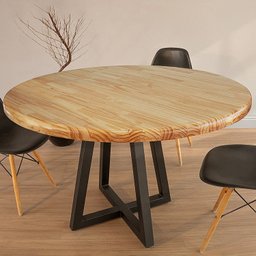 Mesa Redonda Madeira Maciça e Aço para Sala de Jantar Industrial Rustic Yescasa - 6