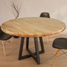 Mesa Redonda Madeira Maciça e Aço para Sala de Jantar Industrial Rustic Yescasa - 6