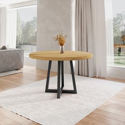 Mesa Redonda Madeira Maciça e Aço para Sala de Jantar Industrial Rustic Yescasa - 5