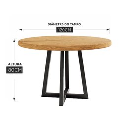 Mesa Redonda Madeira Maciça e Aço para Sala de Jantar Industrial Rustic Yescasa - 2
