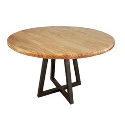 Mesa Redonda Madeira Maciça e Aço para Sala de Jantar Industrial Rustic Yescasa - 3