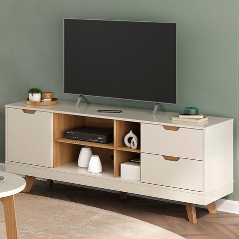 Rack Tv 65 Pol 160cm com 1 Porta Jaina Off White/carvalho A09 - Mpozenato