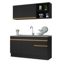 Ver imagem 1 de Armário de Cozinha Compacta 150cm com Rodapé Veneza Multimóveis V2114 Preto/Dourado
