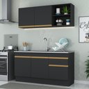 Ver imagem 3 de Armário de Cozinha Compacta 150cm com Rodapé Veneza Multimóveis V2114 Preto/Dourado
