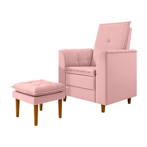 Poltrona de Amamentação Quarto Infantil com Puff Kate Pés Palito Suede Rosê - New Belle Poltrona com