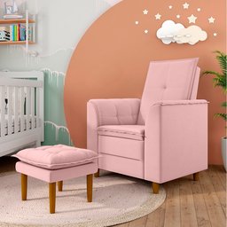 Poltrona de Amamentação Quarto Infantil com Puff Kate Pés Palito Suede Rosê - New Belle Poltrona com - 2