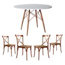 Ver imagem 1 de Jogo de Mesa Eiffel Redondo Tampo de Madeira 110cm Branco com 4 Cadeiras Katrina Cobre - Cor: Branco