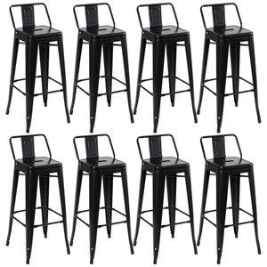 KIT - 8 x banquetas altas Iron Tolix com encosto - 76 cm - Preto - Semibrilho