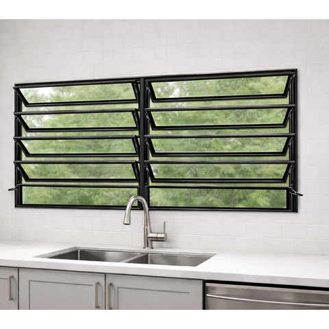 Vitro Basculante 2 Seções 100x200 Alumínio Preto Vidro Liso