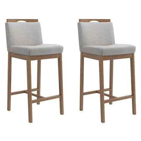 Kit 2 Banquetas Madeira Nogueira Maciça tecido Cinza Modelo Ester Altura 70cm Poltronas do Sul