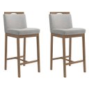 Ver imagem 1 de Kit 2 Banquetas Madeira Nogueira Maciça tecido Cinza Modelo Ester Altura 70cm Poltronas do Sul
