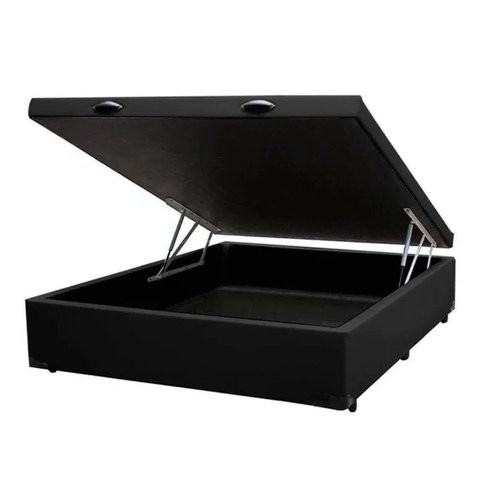 Base Box Baú Viúva Blindado 128x188 Corino Preto Bio Box