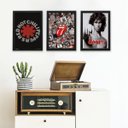 Ver imagem 2 de Kit 3 Quadros Decorativos Bandas de Rock posters 45x34cm - com Vidro:madeira Branca