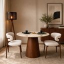 Ver imagem 4 de Mesa de Jantar Cone Redondo 140 cm Tampo Mármore Taj Mahal Base Nogueira