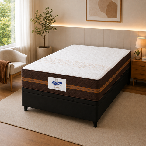 Cama Box Baú Casal Colchão Gazin Molas Flora 138x188x61cm (Preto)