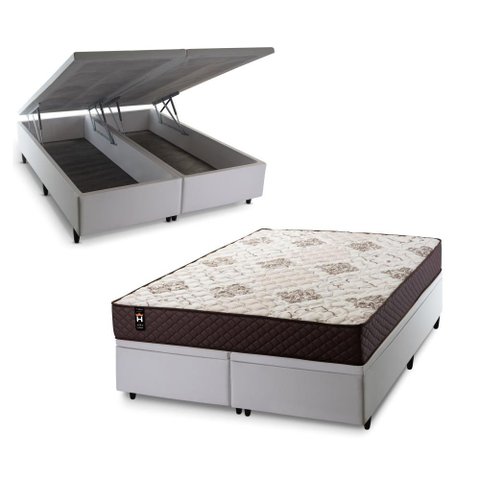 Conjunto Box Baú Allura Branco 158x198x65 c/ Molas Ensacadas
