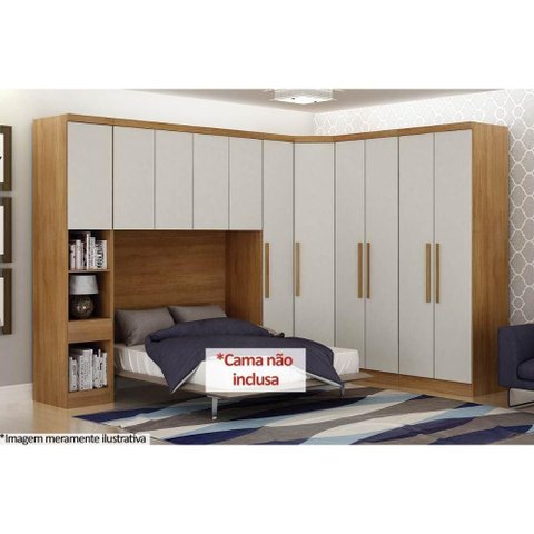 Quarto Rizon 5 Peças (1 Armário Ponte 1 Closet 2 Guarda Roupas 1 Complemento) Freijo Cumaru C-