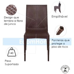 Kit 4 Cadeiras Rattan em Pp para Restaurantes Sala de Jantar Cozinha Área Externa Ecomhome - 8