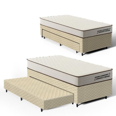 Cama Box Solteiro com Colchão de Espuma D45 Double Comfort + Auxiliar de Espuma Unique 88cm