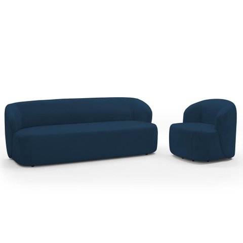 Sofá 2 Lugares 170cm com Poltrona Giratória Orgânica Heidy F04 Veludo Azul - Lyam Decor