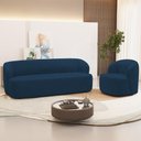 Ver imagem 2 de Sofá 2 Lugares 170cm com Poltrona Giratória Orgânica Heidy F04 Veludo Azul - Lyam Decor