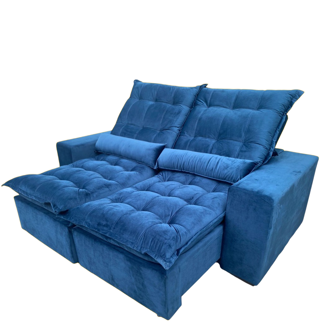 Sofá Retrátil e Reclinável Ravello 2,30M - Azul Tecido Veludo - 1