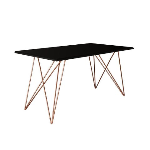 Mesa Jantar Industrial Trama 1,40x0,80m Preta com 4 Cadeiras Estofadas Vitória Marrom e Cobre