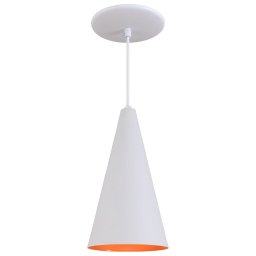 Pendente Cone Luminária Lustre Alumínio Branco Textura C/ Laranja - T&T Iluminação - 1